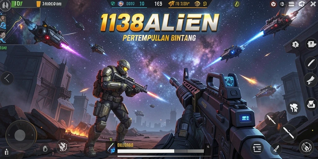 Tampilan gameplay <strong>138ALIEN</strong> menampilkan pertempuran luar angkasa yang mendebarkan.