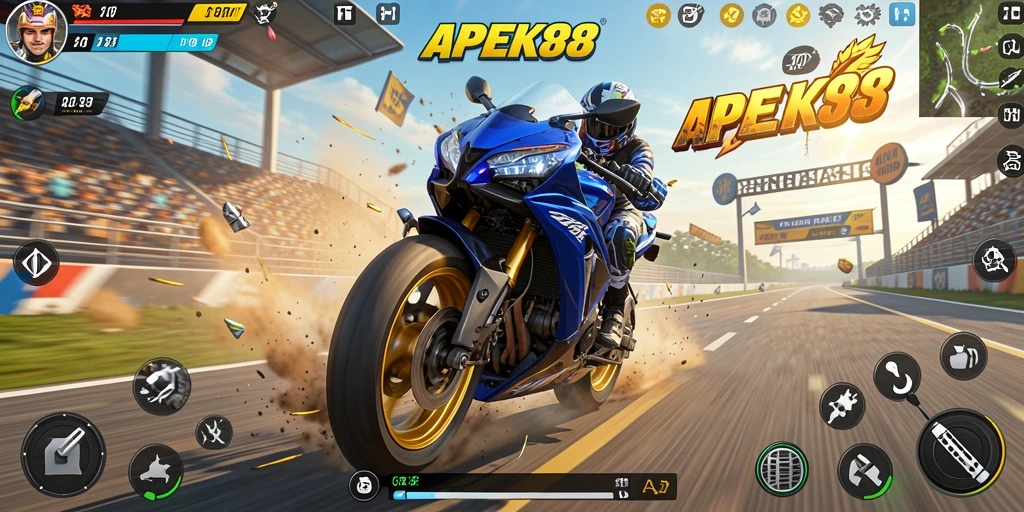 Gameplay APEK88 dengan berbagai balapan motor yang mendebarkan.