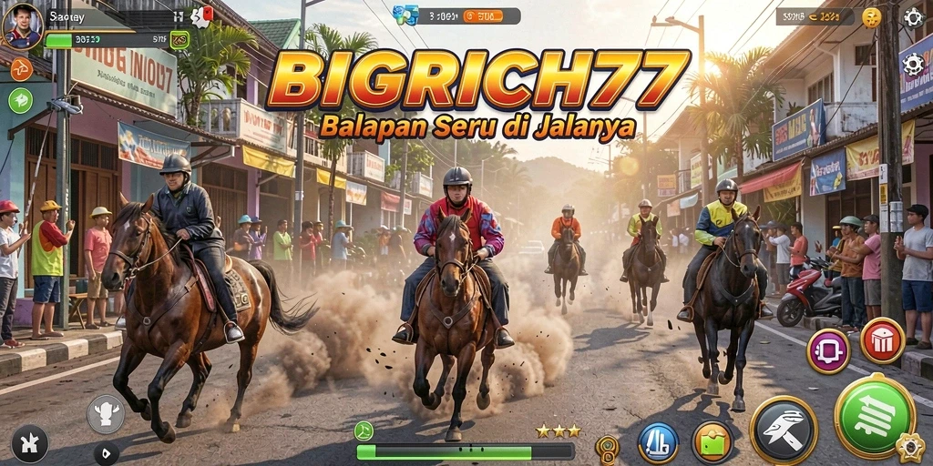 Screenshot menunjukkan aksi balapan cepat dalam BIGRICH77.