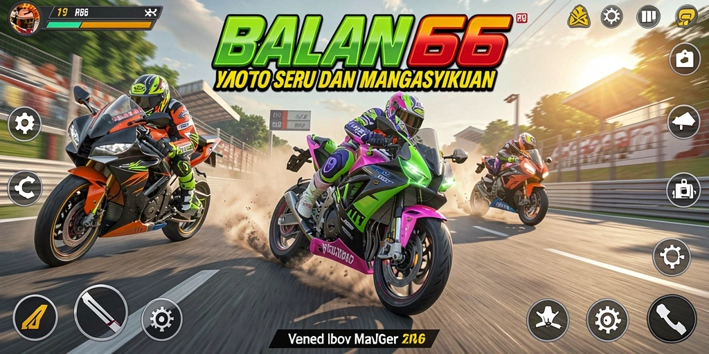 Tampilan seru gameplay RP66 saat balapan motor di trek menantang.
