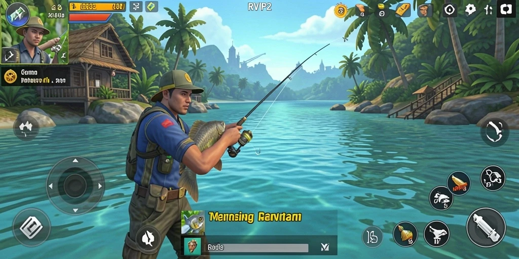 Tampilan gameplay RVIP2 menampilkan aksi memancing yang menegangkan dan grafis menawan.